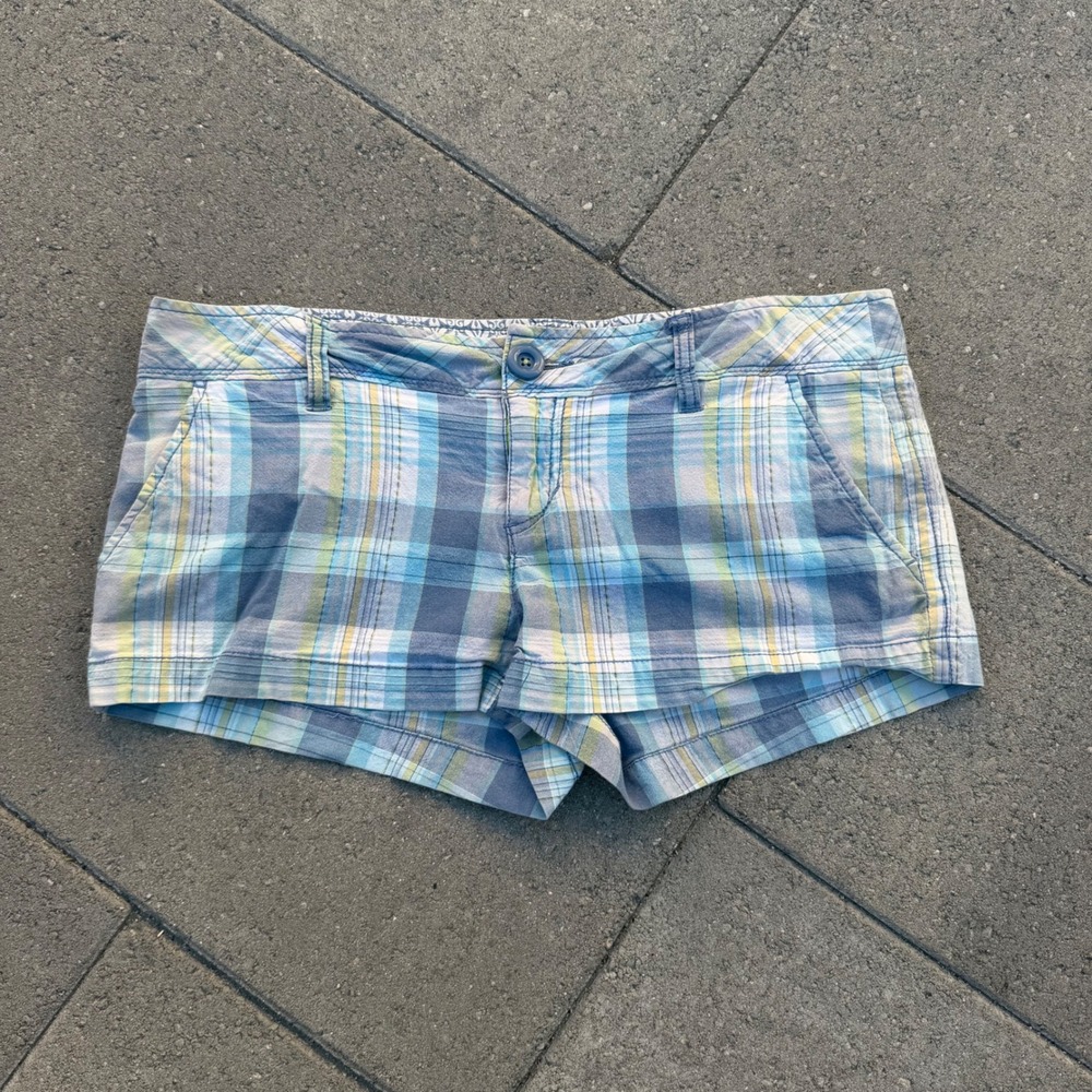 Aeropostale Blue Yellow Plaid Low Rise Mini Shorts Size 9/10